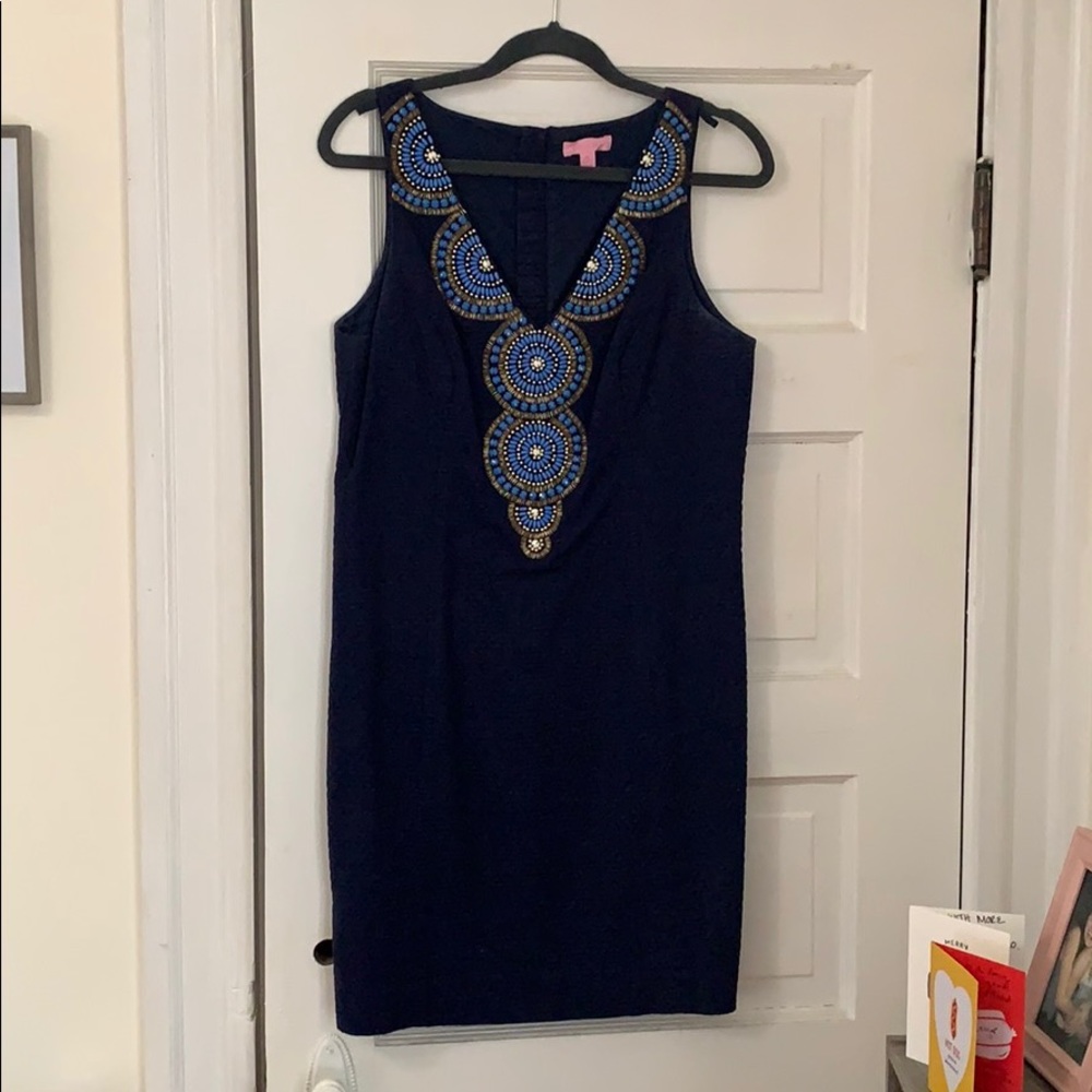 Lilly Pulitzer Navy Beaded Shift Dress